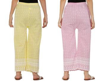 Chikankari Cotton Plazzo Pant Combo Yellow , Baby Pink Free Size 1