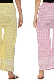 Chikankari Cotton Plazzo Pant Combo Yellow , Baby Pink Free Size