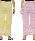 Chikankari Cotton Plazzo Pant Combo Yellow , Baby Pink Free Size