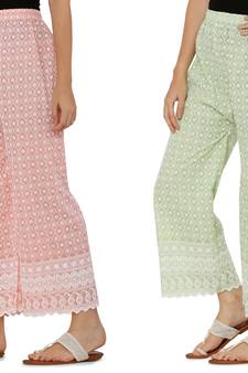 Chikankari Cotton Plazzo Pant Combo Peach , Mint Green Free Size