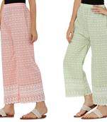 Chikankari Cotton Plazzo Pant Combo Peach , Mint Green Free Size