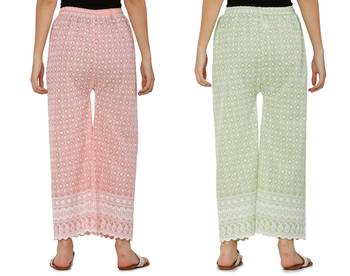 Chikankari Cotton Plazzo Pant Combo Peach , Mint Green Free Size 2