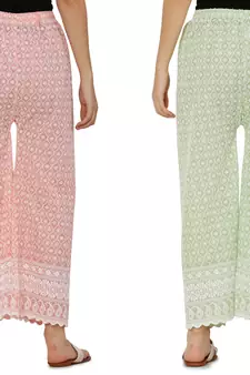 Chikankari Cotton Plazzo Pant Combo Peach , Mint Green Free Size