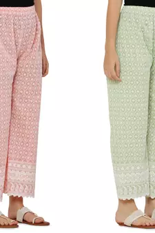 Chikankari Cotton Plazzo Pant Combo Peach , Mint Green Free Size