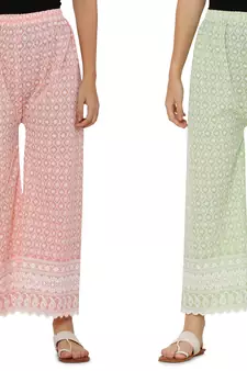 Chikankari Cotton Plazzo Pant Combo Peach , Mint Green Free Size