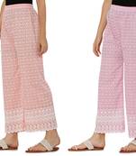 Chikankari Cotton Plazzo Pant Combo Peach , Baby Pink Free Size