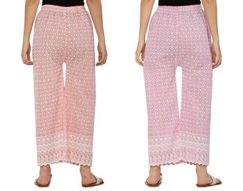Chikankari Cotton Plazzo Pant Combo Peach , Baby Pink Free Size 2