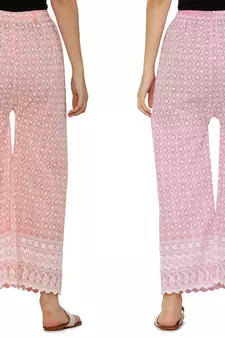 Chikankari Cotton Plazzo Pant Combo Peach , Baby Pink Free Size