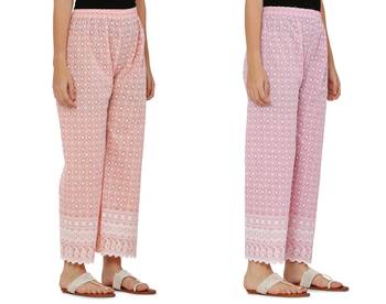 Chikankari Cotton Plazzo Pant Combo Peach , Baby Pink Free Size 3