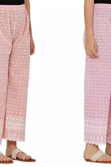 Chikankari Cotton Plazzo Pant Combo Peach , Baby Pink Free Size