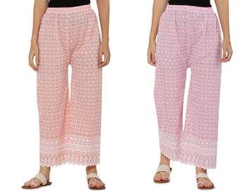 Chikankari Cotton Plazzo Pant Combo Peach , Baby Pink Free Size 4