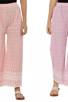 Chikankari Cotton Plazzo Pant Combo Peach , Baby Pink Free Size