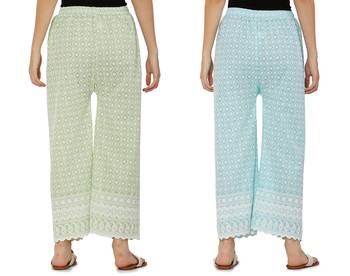 Chikankari Cotton Plazzo Pant Combo Mint Green , Aqua Blue Free Size 1