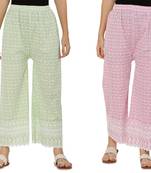 Chikankari Cotton Plazzo Pant Combo Mint Green , Baby Pink Free Size