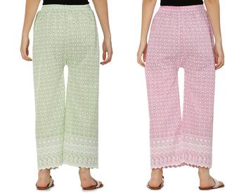 Chikankari Cotton Plazzo Pant Combo Mint Green , Baby Pink Free Size 4