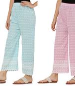 Chikankari Cotton Plazzo Pant Combo Aqua Blue , Baby Pink Free Size