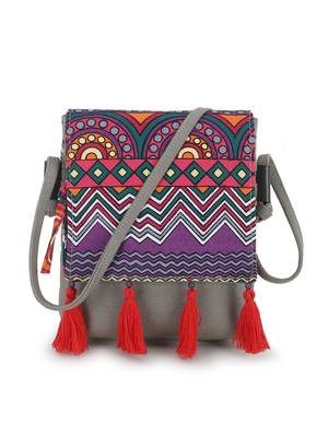 Rangoli Grey & Multi Polycotton & Canvas Abstract Digital Printed Sling Bag 1