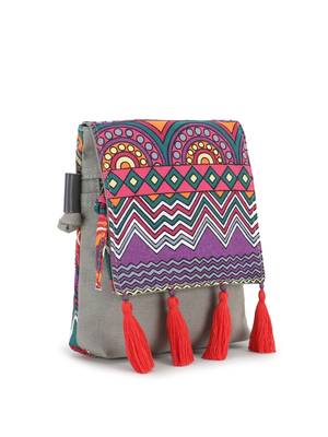 Rangoli Grey & Multi Polycotton & Canvas Abstract Digital Printed Sling Bag 2