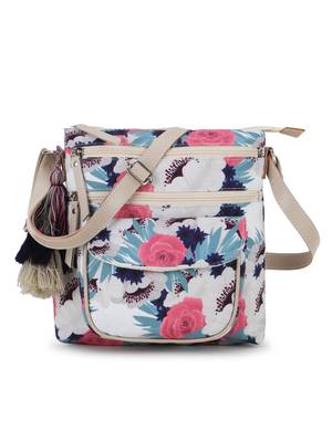 Rangoli Cream & Multi Polycotton & Canvas Floral Digital Printed Sling Bag 1