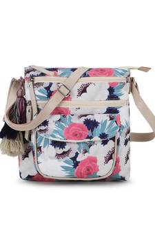 Rangoli Cream & Multi Polycotton & Canvas Floral Digital Printed Sling Bag