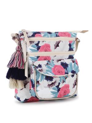 Rangoli Cream & Multi Polycotton & Canvas Floral Digital Printed Sling Bag 2