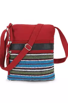 Anekaant Geomat Burgundy & Multi Acrylic & Canvas Striped Sling Bag