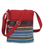 Geomat Burgundy & Multi Acrylic & Canvas Striped Sling Bag