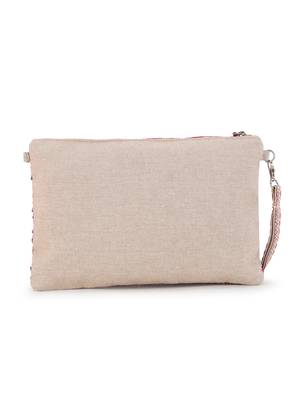 Ghoomar Pink & Copper Cotton Jacquard Chevron Embellished Sling Bag 3