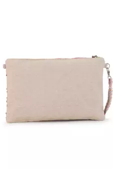 Ghoomar Pink & Copper Cotton Jacquard Chevron Embellished Sling Bag