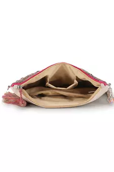 Ghoomar Pink & Copper Cotton Jacquard Chevron Embellished Sling Bag