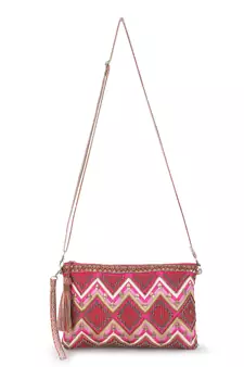 Ghoomar Pink & Copper Cotton Jacquard Chevron Embellished Sling Bag