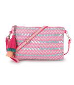 Ghoomar Pink & Multi Cotton Jacquard Chevron Embellished Sling Bag