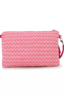 Ghoomar Pink & Multi Cotton Jacquard Chevron Embellished Sling Bag
