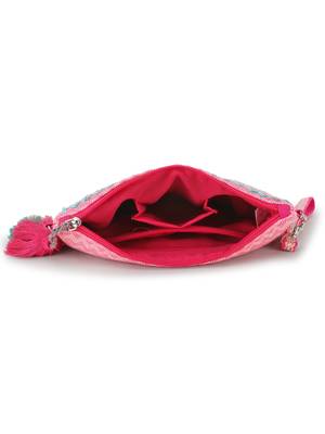 Ghoomar Pink & Multi Cotton Jacquard Chevron Embellished Sling Bag 4