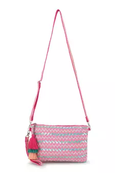 Ghoomar Pink & Multi Cotton Jacquard Chevron Embellished Sling Bag