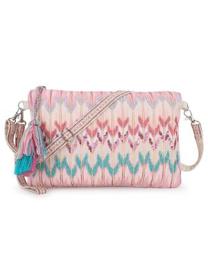 Ghoomar Pastel Pink & Multi Polycotton Ikat Digital Printed Sling Bag 1
