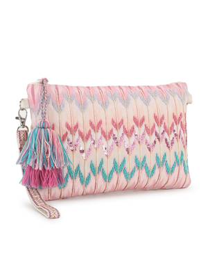 Ghoomar Pastel Pink & Multi Polycotton Ikat Digital Printed Sling Bag 2
