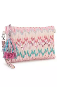 Ghoomar Pastel Pink & Multi Polycotton Ikat Digital Printed Sling Bag
