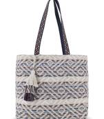 Boho Natural & Multi Acrylic Jacquard Striped Self Design Tote Bag