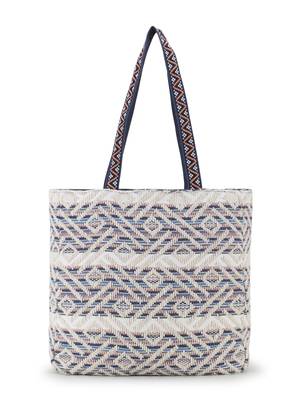 Boho Natural & Multi Acrylic Jacquard Striped Self Design Tote Bag 2