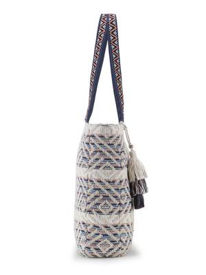 Boho Natural & Multi Acrylic Jacquard Striped Self Design Tote Bag 4