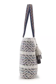 Boho Natural & Multi Acrylic Jacquard Striped Self Design Tote Bag