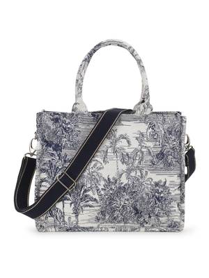 Anekaant Animal Navy & Off White Cotton Jacquard Jungle Weave Quirky Handheld Bag 1