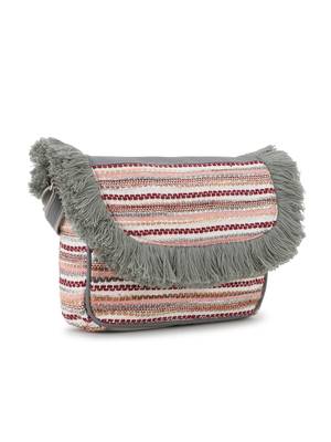 Geomat Grey & Multi Acrylic Jacquard & Canvas Striped Sling Bag 2