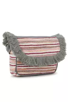 Geomat Grey & Multi Acrylic Jacquard & Canvas Striped Sling Bag
