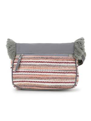 Geomat Grey & Multi Acrylic Jacquard & Canvas Striped Sling Bag 3