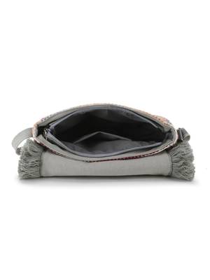 Geomat Grey & Multi Acrylic Jacquard & Canvas Striped Sling Bag 4