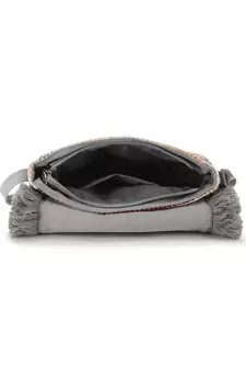 Geomat Grey & Multi Acrylic Jacquard & Canvas Striped Sling Bag