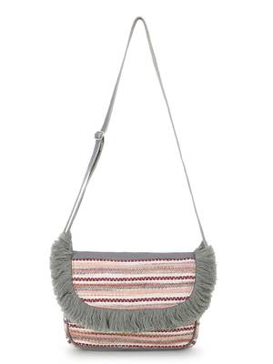 Geomat Grey & Multi Acrylic Jacquard & Canvas Striped Sling Bag 5