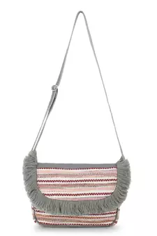 Geomat Grey & Multi Acrylic Jacquard & Canvas Striped Sling Bag